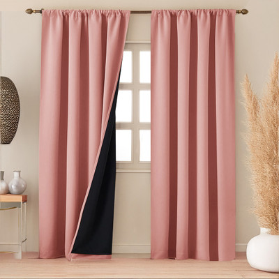 HOMEMONDE 243.84 cm (8 ft) Shower Polyester Blackout Curtain (Pack Of 2)(Peach, Solid)