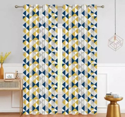 Tample Fab 154 cm (5 ft) Polyester Room Darkening Window Curtain (Pack Of 2)(Geometric, Blue)