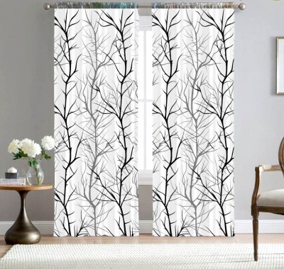 BEST FAB 154 cm (5 ft) Polyester Room Darkening Window Curtain (Pack Of 2)(Printed, Grey)