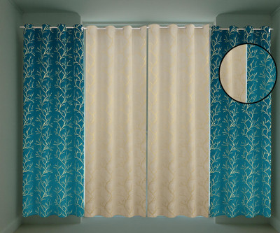 ivaza 213 cm (7 ft) Door Velvet Blackout Curtain (Pack Of 4)(Aqua+Cream, Floral)
