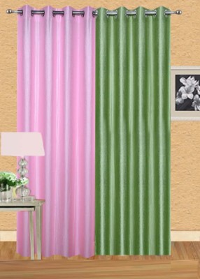 Stella Creations 152 cm (5 ft) Polyester Room Darkening Window Curtain (Pack Of 2)(Solid, Pink, Light Green)