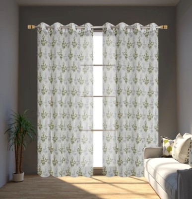 STAMEN 274 cm (9 ft) Polyester Semi Transparent Long Door Curtain (Pack Of 2)(Printed, Green)