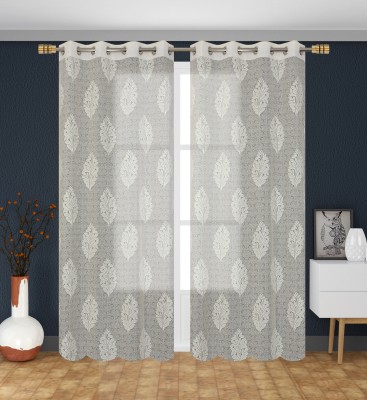 Homefab India 213.36 cm (7 ft) Polyester Transparent Door Curtain (Pack Of 2)(Self Design, Cream)