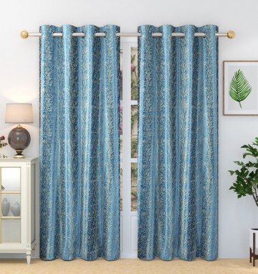 Homefab India 274.32 cm (9 ft) Polyester Room Darkening Long Door Curtain (Pack Of 2)(Printed, Blue)