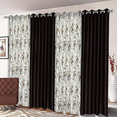 Benchmark 274.32 cm (9 ft) Polyester Blackout Long Door Curtain (Pack Of 4)(Floral, Coffee)
