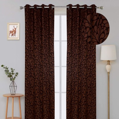 Elegance 213 cm (7 ft) Polycotton Semi Transparent Door Curtain (Pack Of 2)(Floral, Dark Coffee)