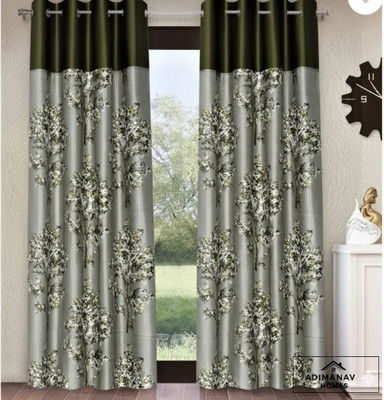 Adimanav 274.32 cm (9 ft) Long Door Polyester Semi Transparent Curtain Single Curtain(Green, Floral)