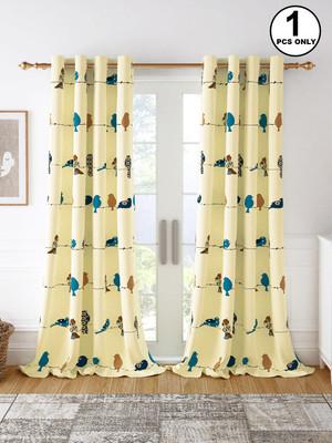 Story@home 275 cm (9 ft) Long Door Cotton Room Darkening Curtain Single Curtain(Yellow, Blue, Printed)
