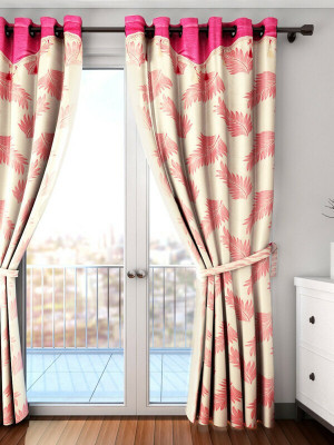 Cortina 270 cm (9 ft) Long Door Polyester Room Darkening Curtain Single Curtain(Pink, Abstract)