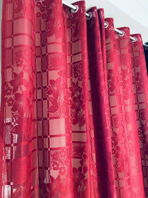 SR Collection 152 cm (5 ft) Net Semi Transparent Window Curtain (Pack Of 2)(Floral, Red)
