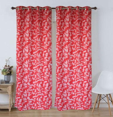 Dekor World 275 cm (9 ft) Long Door Polycotton Semi Transparent Curtain (Pack Of 2)(Red, Abstract)