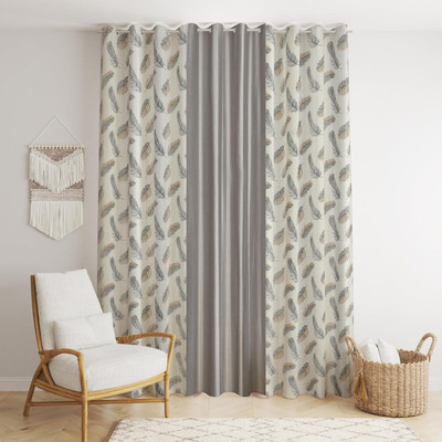Kraftiq Homes 152 cm (5 ft) Window Polyester Semi Transparent Curtain (Pack Of 3)(Grey, 3D Printed)