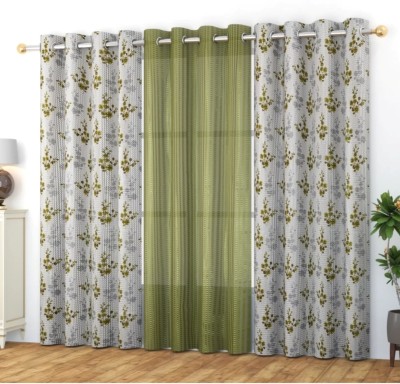 STAMEN 214 cm (7 ft) Tissue Semi Transparent Door Curtain (Pack Of 3)(Printed, Green)