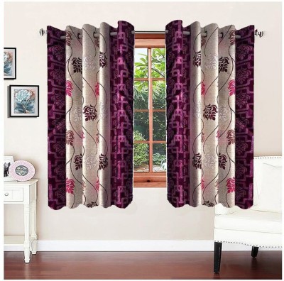 India Furnish 153 cm (5 ft) Polyester Semi Transparent Window Curtain (Pack Of 3)(Printed, Floral, Wine)