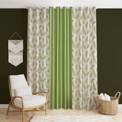 Yarnis 274 cm (9 ft) Polyester Semi Transparent Long Door Curtain (Pack Of 3)(Printed, Pista Green)