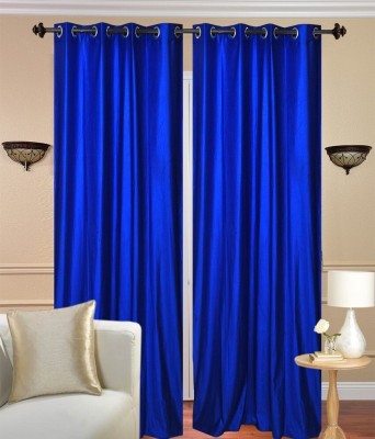 N2C Home 213 cm (7 ft) Polyester Semi Transparent Door Curtain (Pack Of 2)(Solid, Blue)