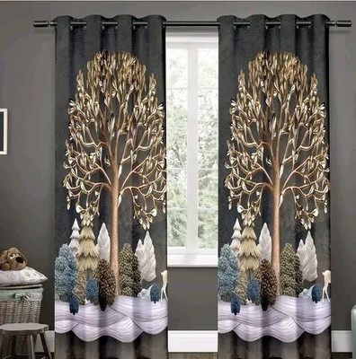 s23 154 cm (5 ft) Window Polyester Room Darkening Curtain Single Curtain(Brown, Printed)