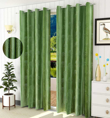 RADRUGS 150 cm (5 ft) Window Polycotton Room Darkening Curtain (Pack Of 2)(Green, Self Design)