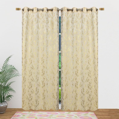 Galaxy Home Decor 153 cm (5 ft) Window Velvet Room Darkening Curtain (Pack Of 2)(Cream, Floral)