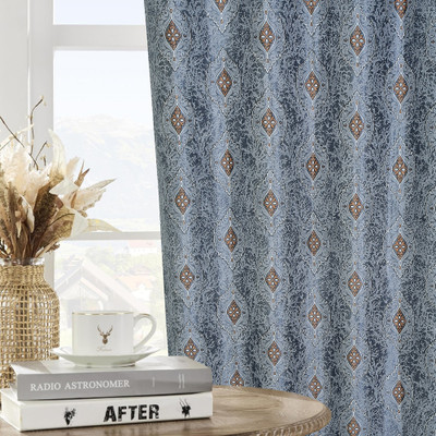Ruhi Home Furnishing 152 cm (5 ft) Window Polyester Room Darkening Curtain (Pack Of 2)(Blue, Printed)