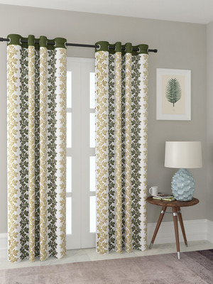 Cortina 210 cm (7 ft) Door Polyester Room Darkening Curtain Single Curtain(Green, Floral)