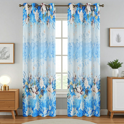 Kraftiq Homes 152 cm (5 ft) Window Polyester Room Darkening Curtain (Pack Of 2)(Sky Bloom, 3D Printed)