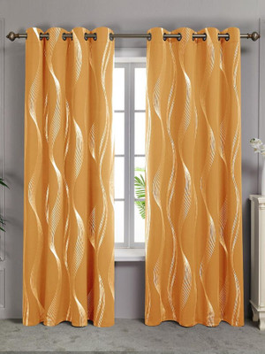 SJV 274 cm (9 ft) Long Door Polyester Room Darkening Curtain Single Curtain(Yellow, Self Design)