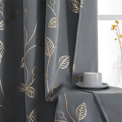 Urban Space 213 cm (7 ft) Door Polyester Blackout Curtain Single Curtain(Leaf Grey, Printed)