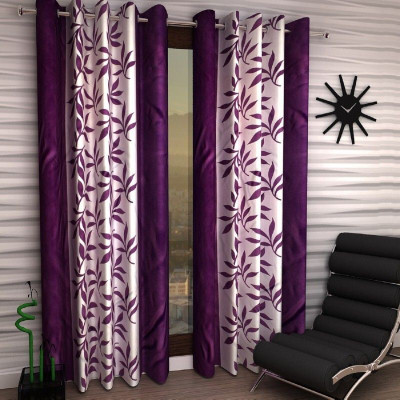 subhani 152.4 cm (5 ft) Window Polyester Room Darkening Curtain Single Curtain(White, Purple, Printed)