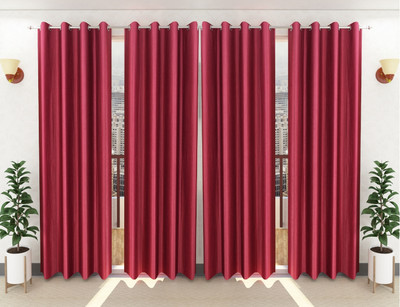 Panipat Textile Hub 213 cm (7 ft) Door Polyester Semi Transparent Curtain (Pack Of 4)(Maroon, Solid)