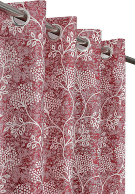 CURTINAID 274.32 cm (9 ft) Long Door Polyester Semi Transparent Curtain (Pack Of 2)(Maroon, Floral)