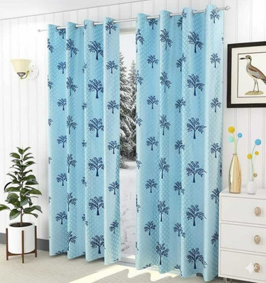 TWOLOVER 213 cm (7 ft) Long Door Cotton Blackout Curtain Single Curtain(Blue, Printed)