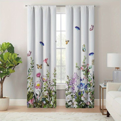 BEST FAB 214 cm (7 ft) Door Polyester Room Darkening Curtain Single Curtain(Blue, Floral)