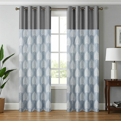 Kraftiq Homes 152 cm (5 ft) Polyester Semi Transparent Window Curtain (Pack Of 2)(Printed, Grey)