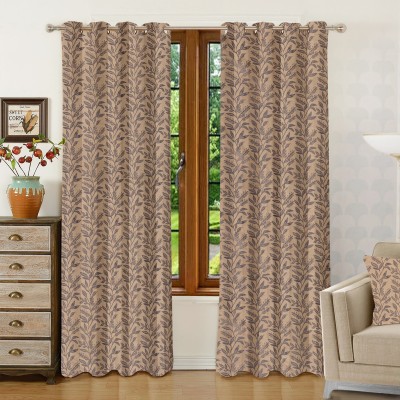 THE DRAPE DIARY 274 cm (9 ft) Polyester, Cotton Room Darkening Long Door Curtain Single Curtain(Floral, COFFEE)