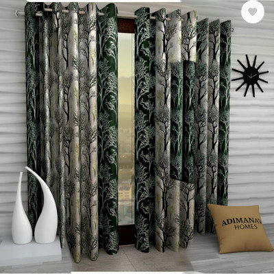 Adimanav 213.36 cm (7 ft) Door Polyester Semi Transparent Curtain (Pack Of 2)(Green, Printed)