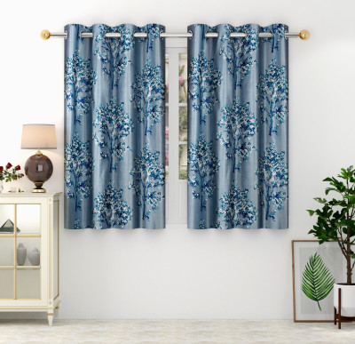Panipat Textile Hub 152 cm (5 ft) Polyester Semi Transparent Window Curtain (Pack Of 2)(Floral, Blue)