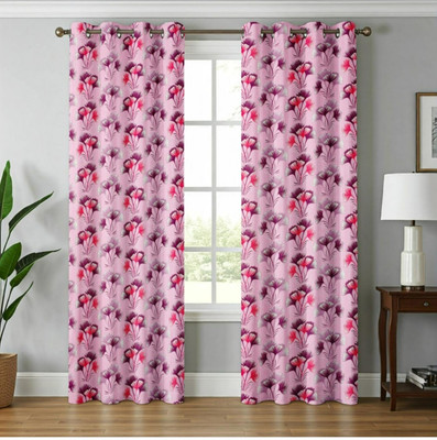 Urban Arts 152 cm (5 ft) Window Polyester Room Darkening Curtain (Pack Of 2)(Pink, Floral)