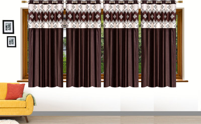 Stella Creations 152 cm (5 ft) Window Polyester Semi Transparent Curtain (Pack Of 4)(Brown, Abstract)