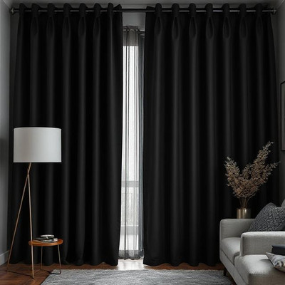 Home Spark 153 cm (5 ft) Window Polyester Blackout Curtain (Pack Of 2)(Black, Solid)