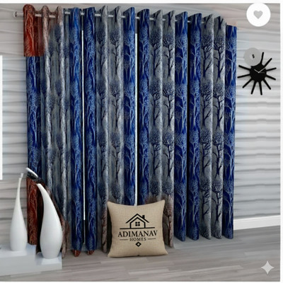 Adimanav 213.36 cm (7 ft) Door Polyester Semi Transparent Curtain (Pack Of 4)(Blue, Self Design)