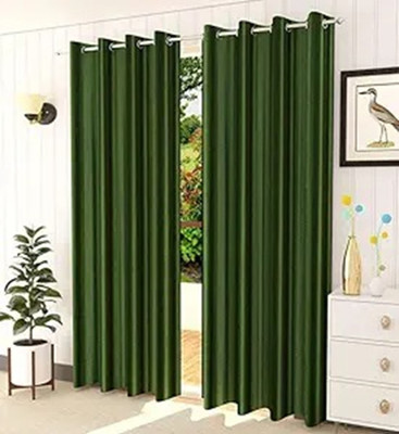 Fashion String 213 cm (7 ft) Polyester Semi Transparent Door Curtain (Pack Of 2)(Solid, Green)