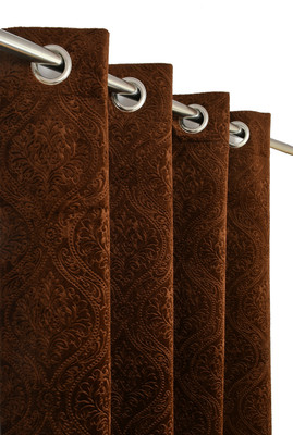 Panipat Textile Hub 214 cm (7 ft) Door Velvet Room Darkening Curtain Single Curtain(Brown, Abstract)