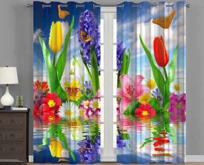 RD 214 cm (7 ft) Polyester Room Darkening Door Curtain (Pack Of 2)(Floral, Multicolor)