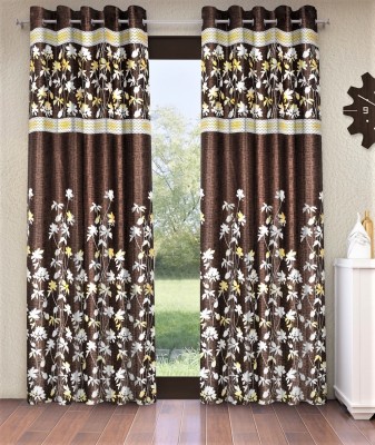 Home Sizzler 213 cm (7 ft) Polyester Semi Transparent Door Curtain (Pack Of 2)(Floral, Brown)