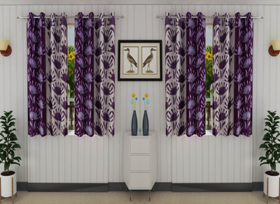 Monark 153 cm (5 ft) Window Polyester Semi Transparent Curtain (Pack Of 4)(Purple, Printed)