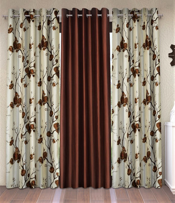 Fashion String 153 cm (5 ft) Window Polyester Semi Transparent Curtain (Pack Of 3)(Brown, Floral)