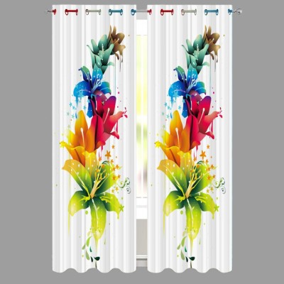 V4S 214 cm (7 ft) Polyester Room Darkening Door Curtain (Pack Of 2)(Floral, Multicolor)