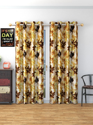 Rashee Creations 153 cm (5 ft) Window Polyester Semi Transparent Curtain (Pack Of 2)(Brown, Floral)
