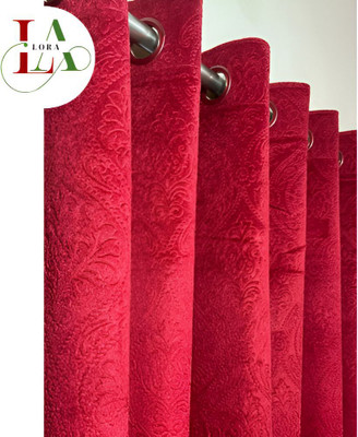 LALORA 150 cm (5 ft) Window Velvet Blackout Curtain (Pack Of 2)(Red, Floral)